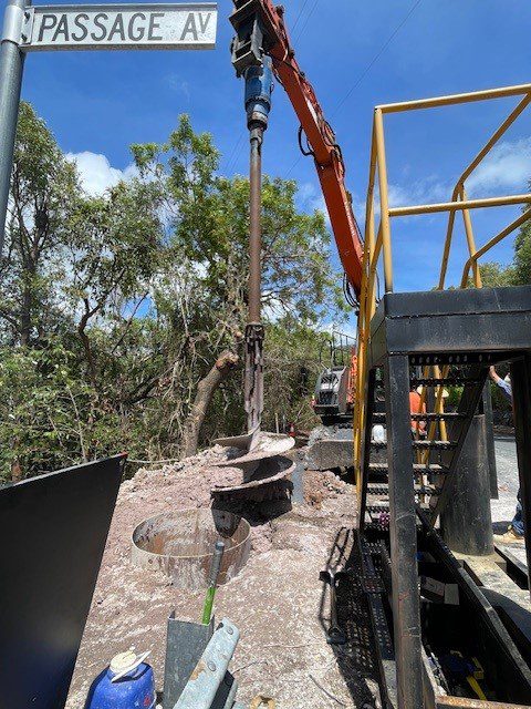 Ground ring installed for power pole project, ready for further installation.