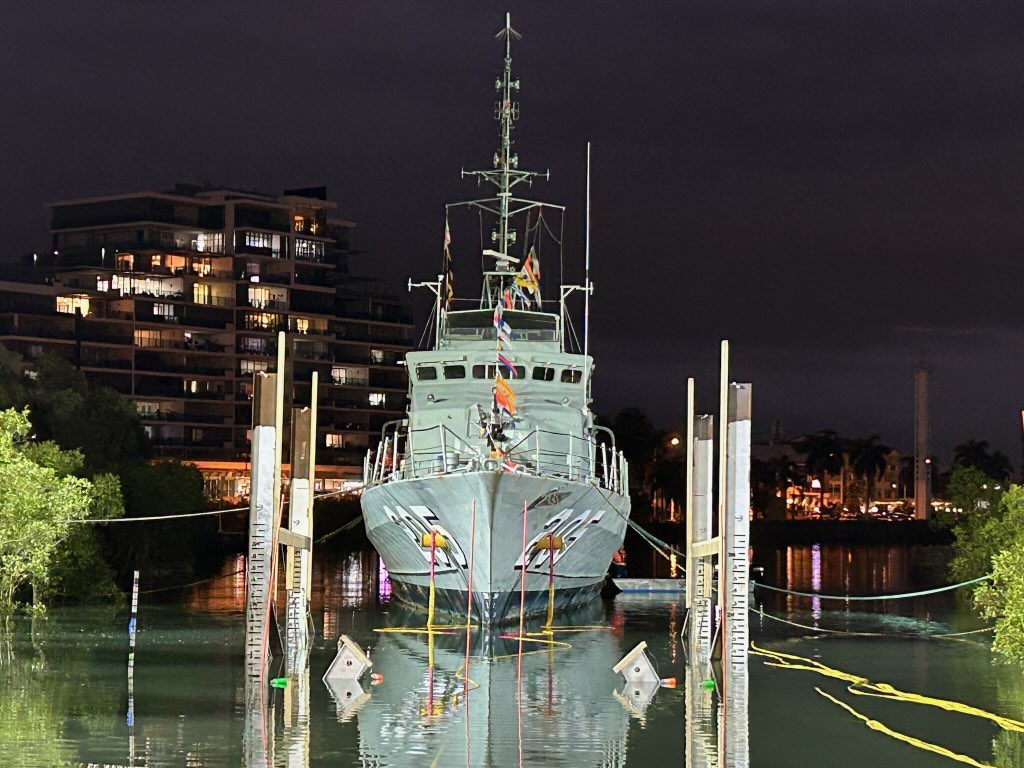 HMAS Townsville –now securely positioned for display and preservation using Beard Drillings marine anchorage drilling services